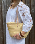 Natural Straw Tote Bag with Zip Top
