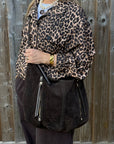Dark Brown Suede Zip Feature Large Shoulder/ Crossbody Bag