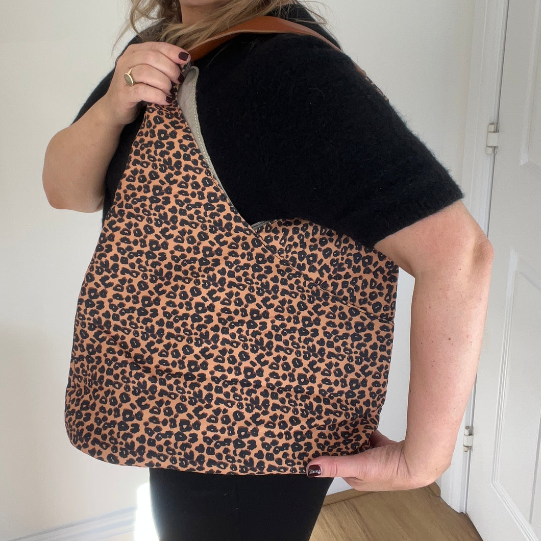 Tan Leopard Fabric Tote Bag