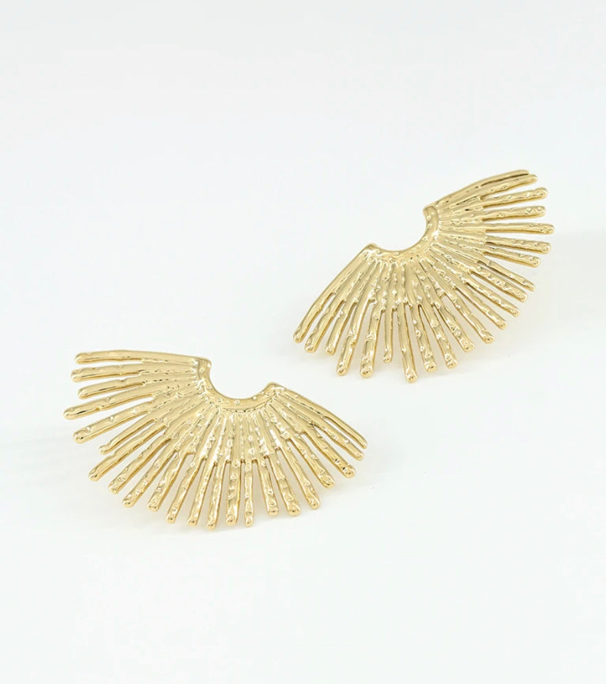 Gold Fan Stud Earrings