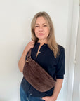 Dark Brown Suede Crossbody Pouch Bag