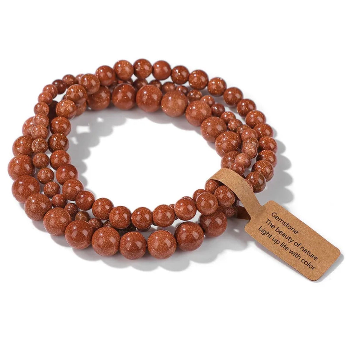 Cinnamon Gemstone Beaded Stretch Bracelet Stack