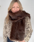 Dark Brown Faux Fur Wide Long Scarf/ Wrap
