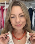 Rust Resin Beaded Necklace with Gold Heart