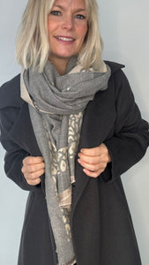 Grey & Cream Animal Print Blanket Scarf