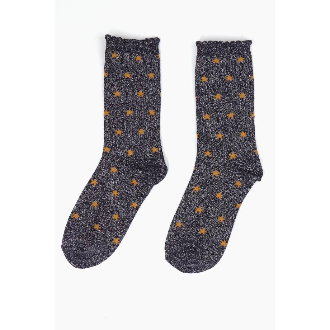 Navy Sparkly Gold Star Print Socks