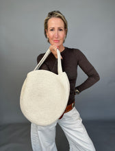 Load image into Gallery viewer, Large Ecru Round Cotton Tote Bag
