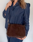 Dark Brown Suede & Leather Crossbody/ Shoulder Bag