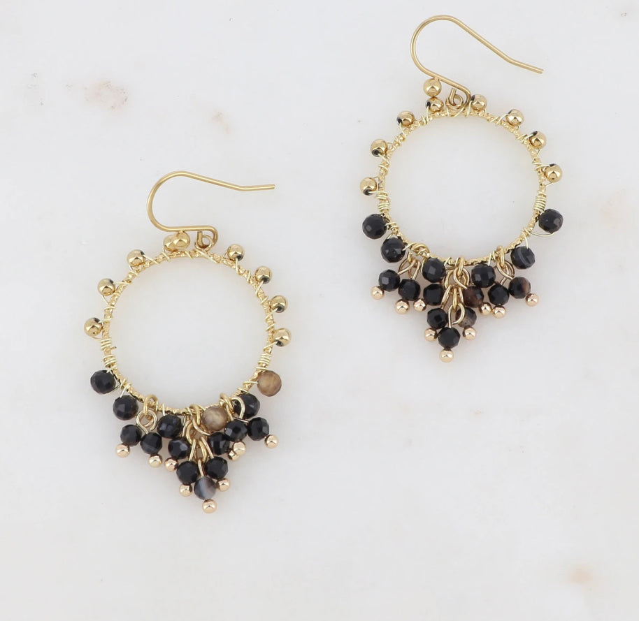 Black & Gold Beaded Circle Earrings