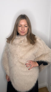 Beige Faux Fur Poncho