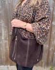 Dark Brown Suede Large Shoulder/ Crossbody Bag