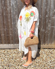 White Embroidered Flowers Beach Dress/ Kaftan