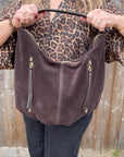 Dark Brown Suede Large Shoulder/ Crossbody Bag