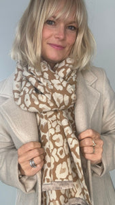 Camel & Cream Animal Print Blanket Scarf