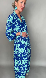 Blue & Green Flower Print Kimono
