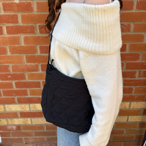 Black Quilted Fabric Crossbody Bag