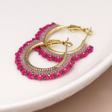 Load image into Gallery viewer, Pink Beaded Hoop Earrings
