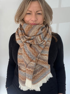 Tan & Grey Chevron Stripe Blanket Scarf