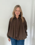Brown Bubble Hem Flowy Bomber Jacket