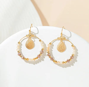 Gold & Mocha Bead Drop Hoop Earrings