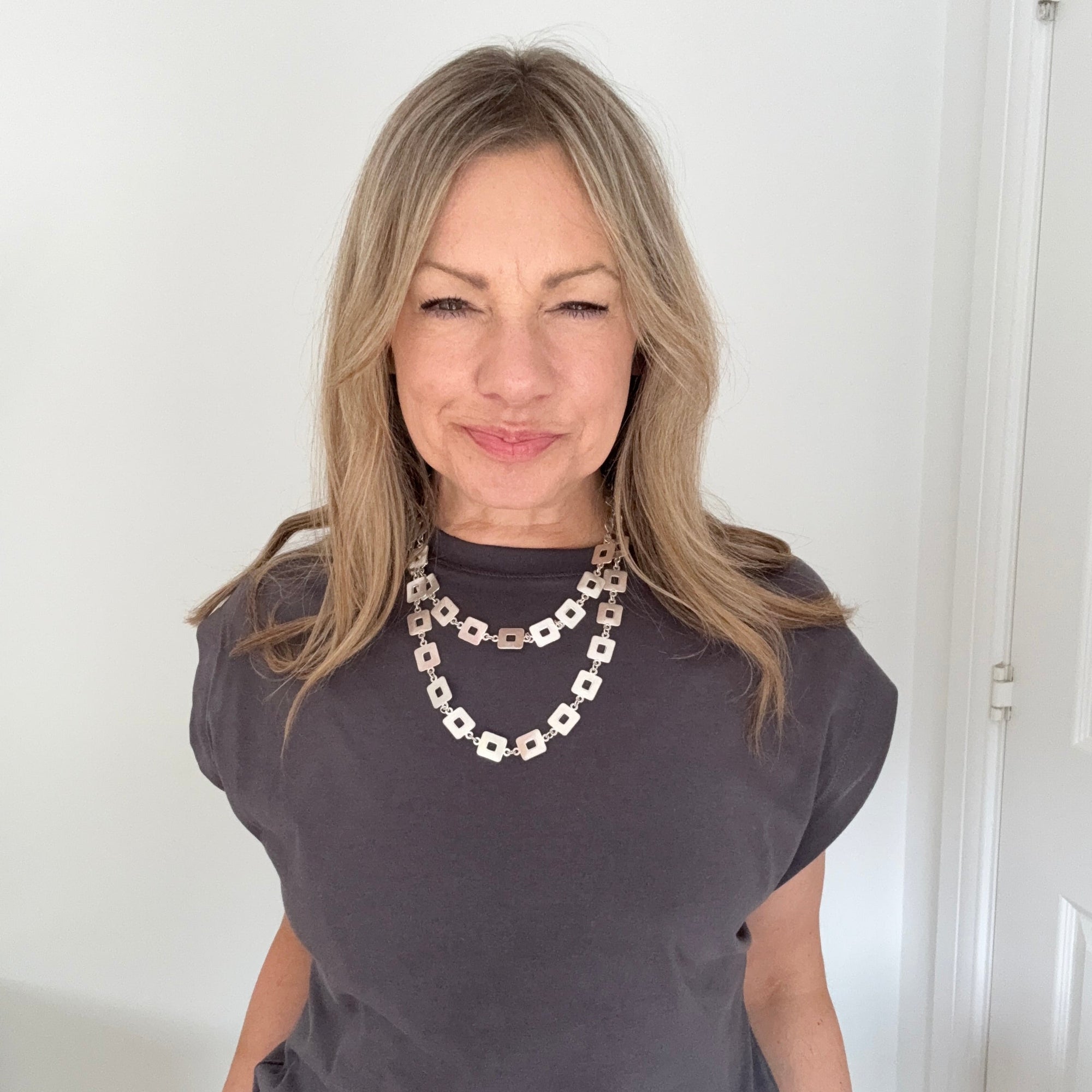 Long Brushed Silver Vintage Style Necklace
