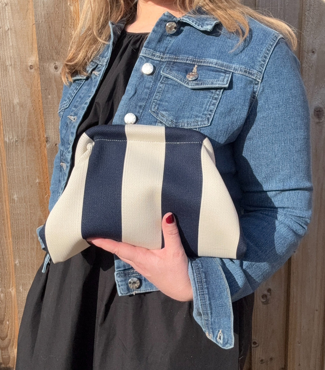 Navy & Cream Stripe Knitted Cloud Bag