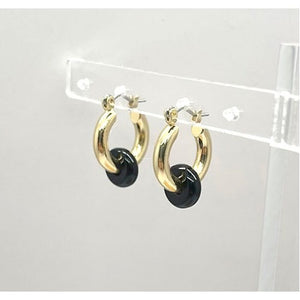 Gold Hoop & Black Bead Earrings