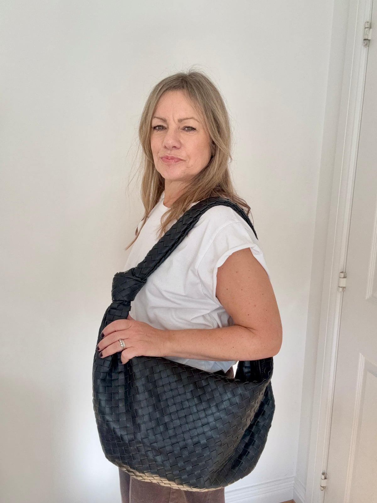 Black Weave Faux Leather XL Crossbody/ Shoulder Bag