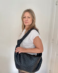 Black Weave Faux Leather XL Crossbody/ Shoulder Bag