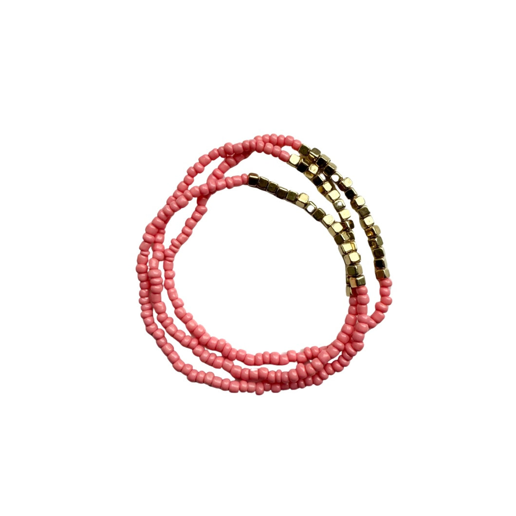 Coral & Gold Beaded Bracelets