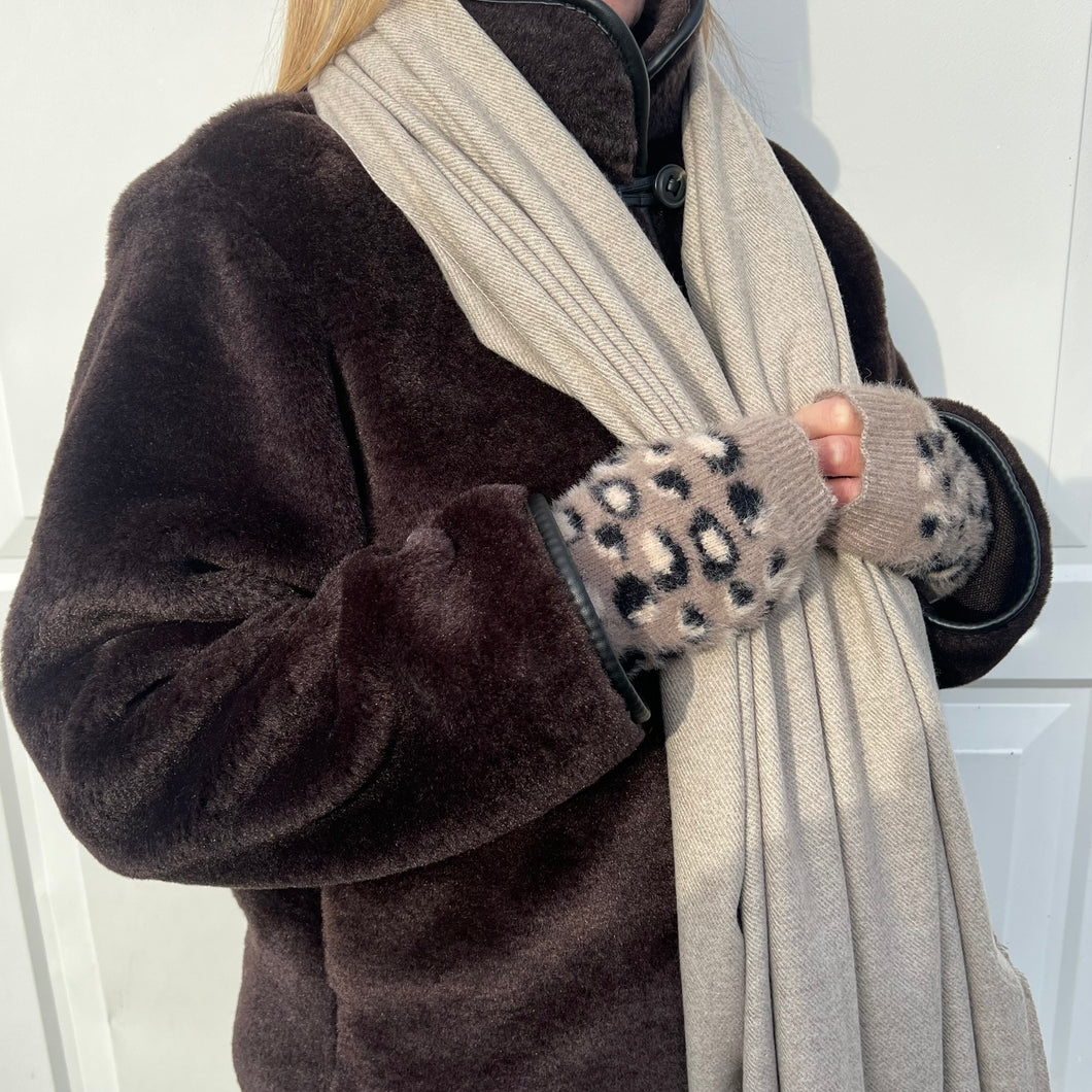 Taupe Leopard Fingerless Mittens