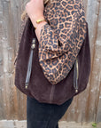 Dark Brown Suede Large Shoulder/ Crossbody Bag