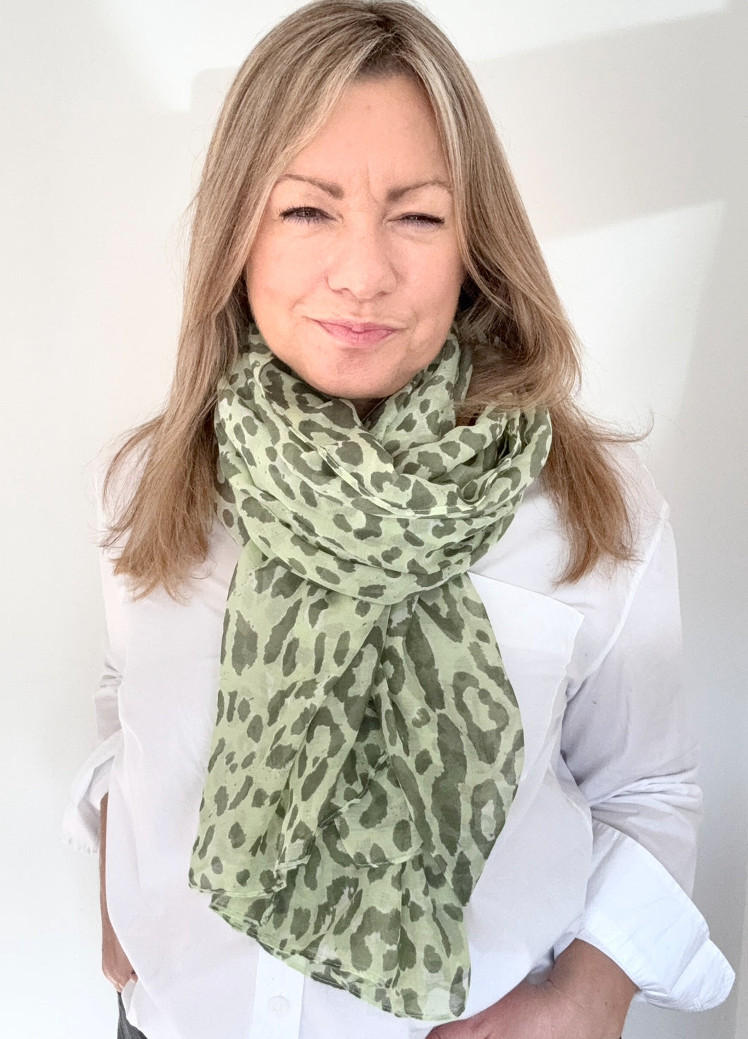 Sage Mix Leopard Print Scarf