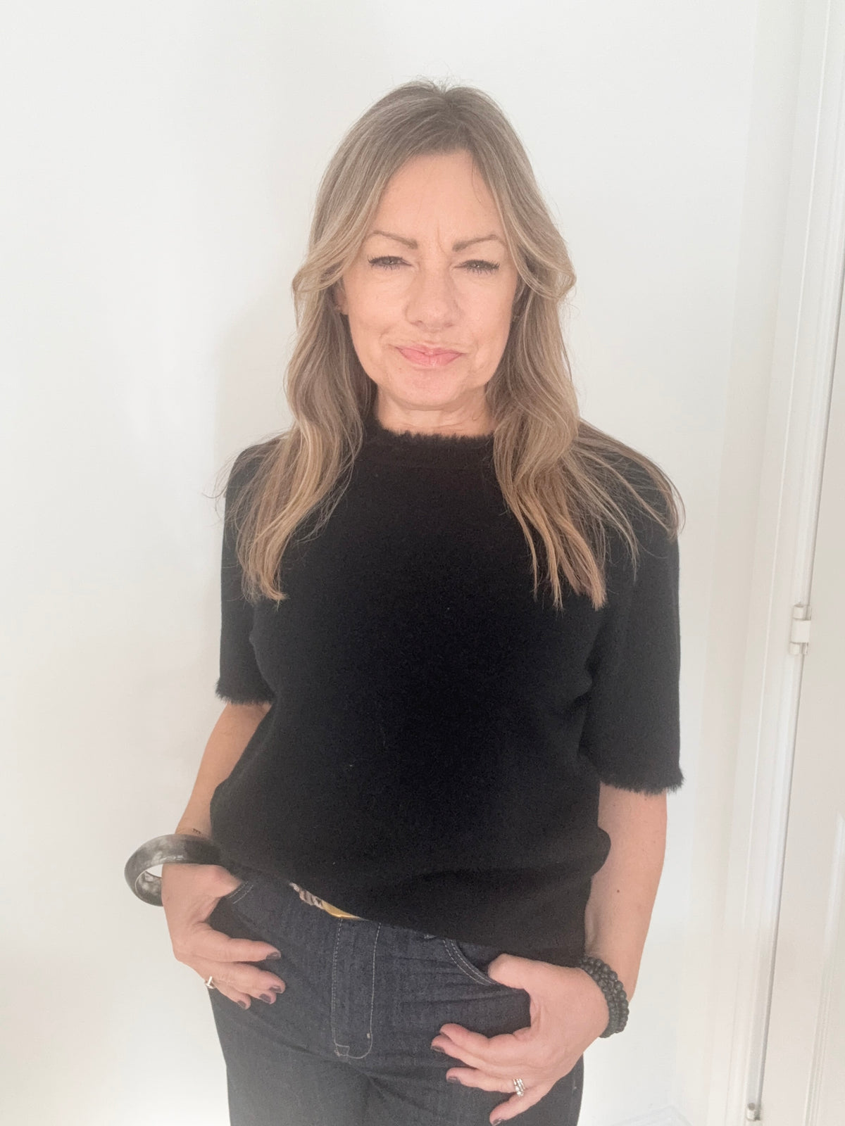 Black Faux Fur Trim Jumper