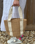 Cream Handled Straw Tote Bag