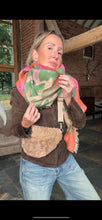 Load image into Gallery viewer, Preorder for delivery w/c 11/11 - Green Camo Scarf with Pink &amp; Orange Stars
