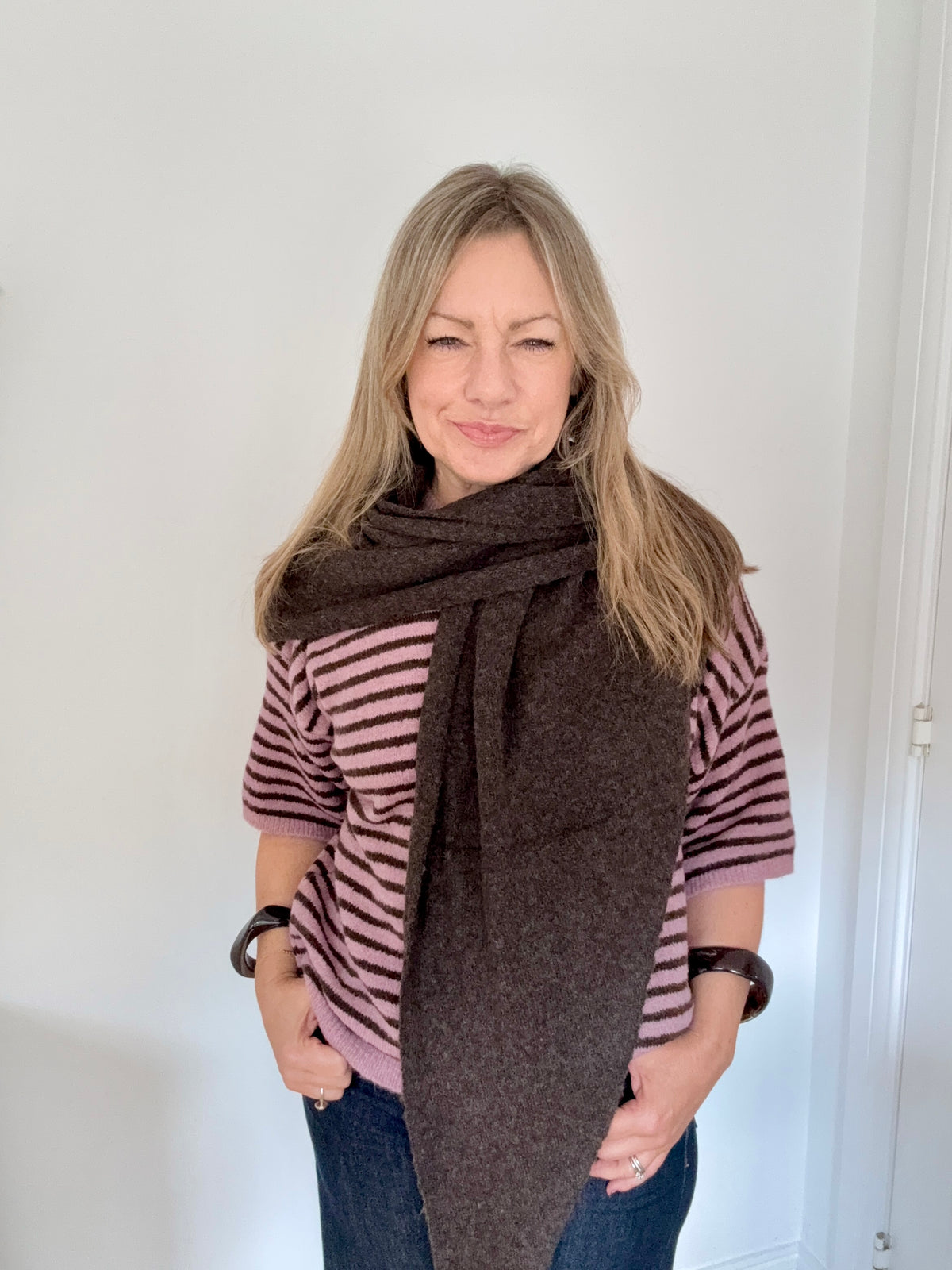 Dark Brown Plain Large Triangle Scarf