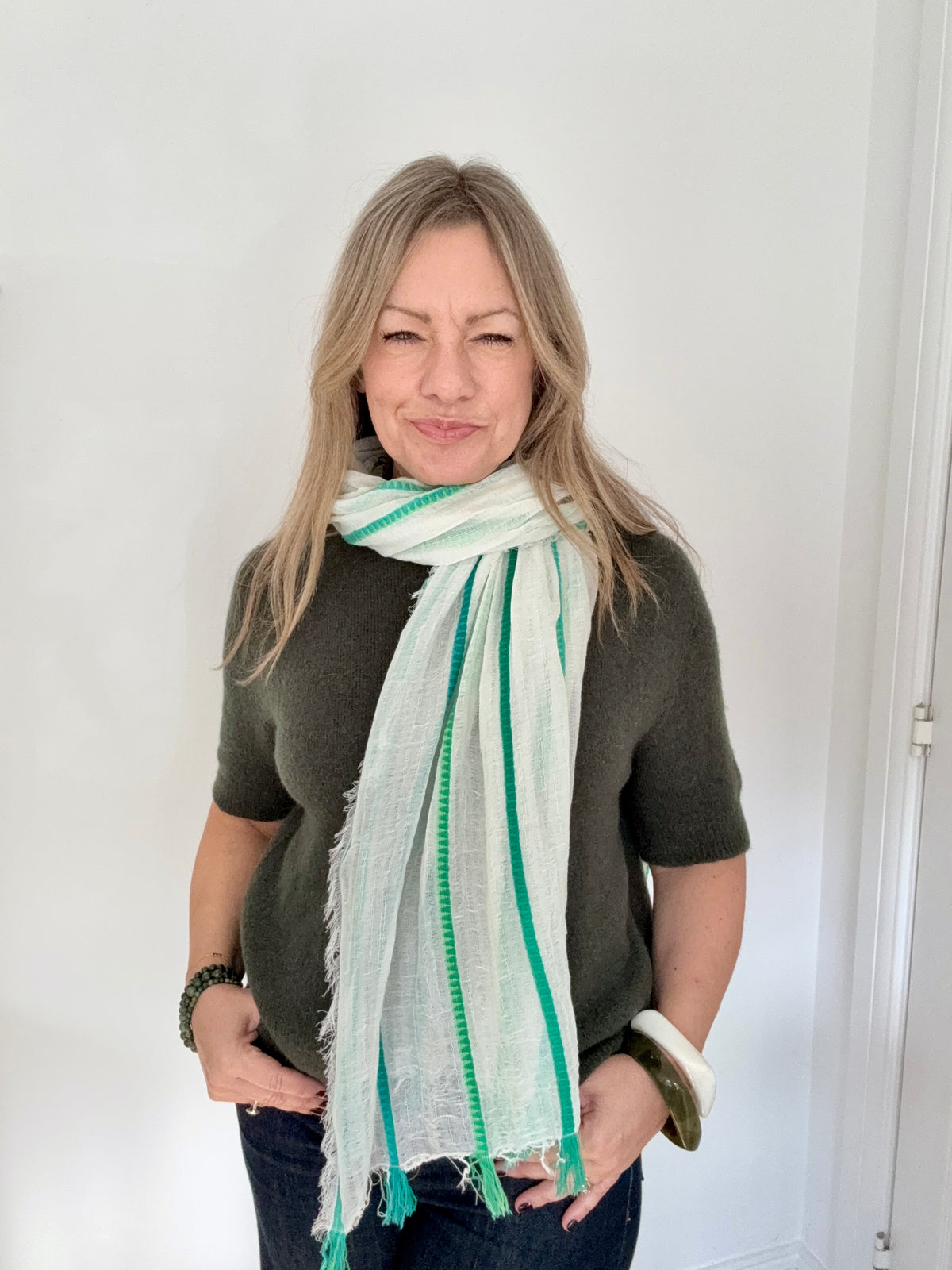 Green Mix Stripe Luxury Scarf