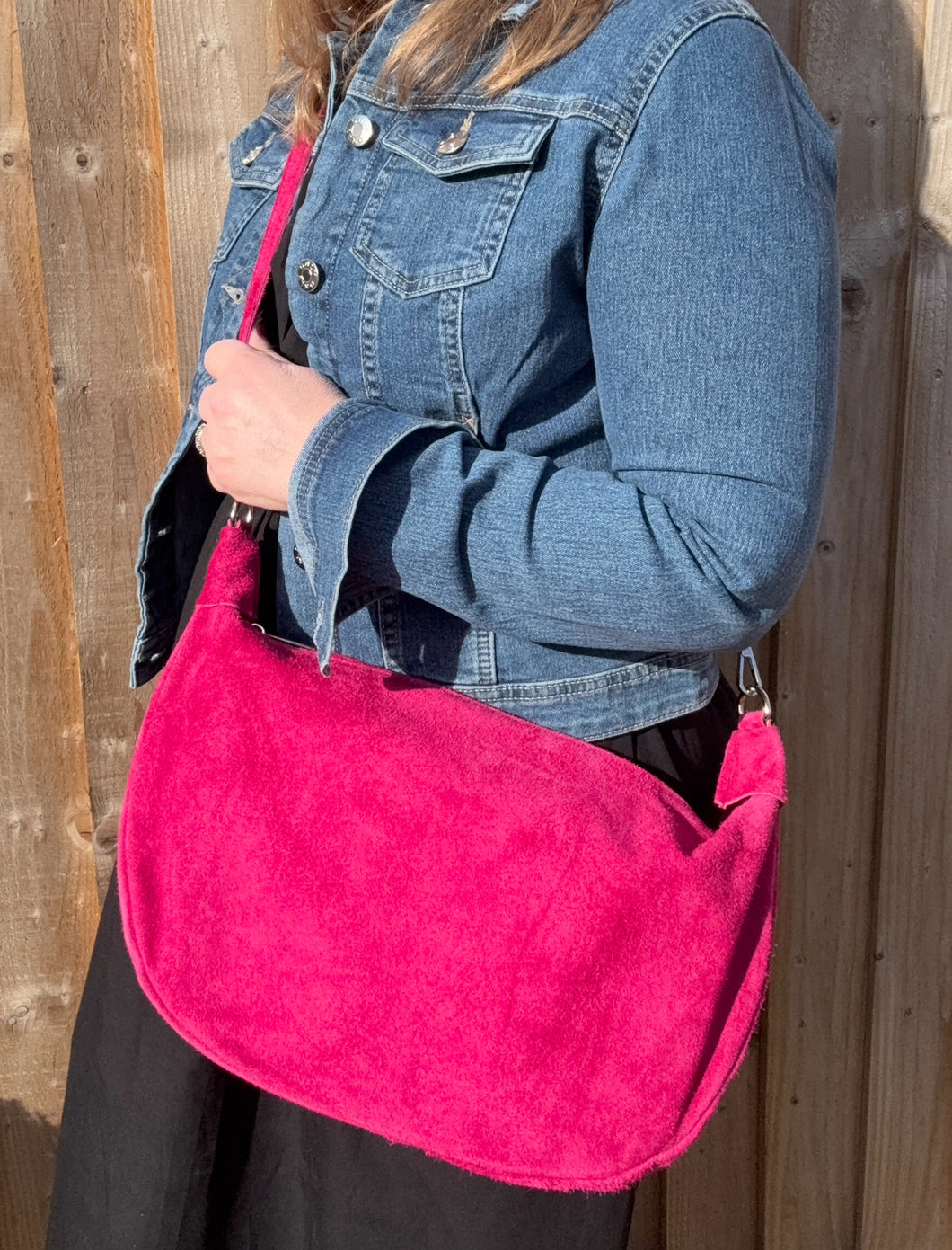 Raspberry Suede Large Crossbody Swing Bag