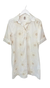 Ecru Embroidered Tunic Shirt Dress