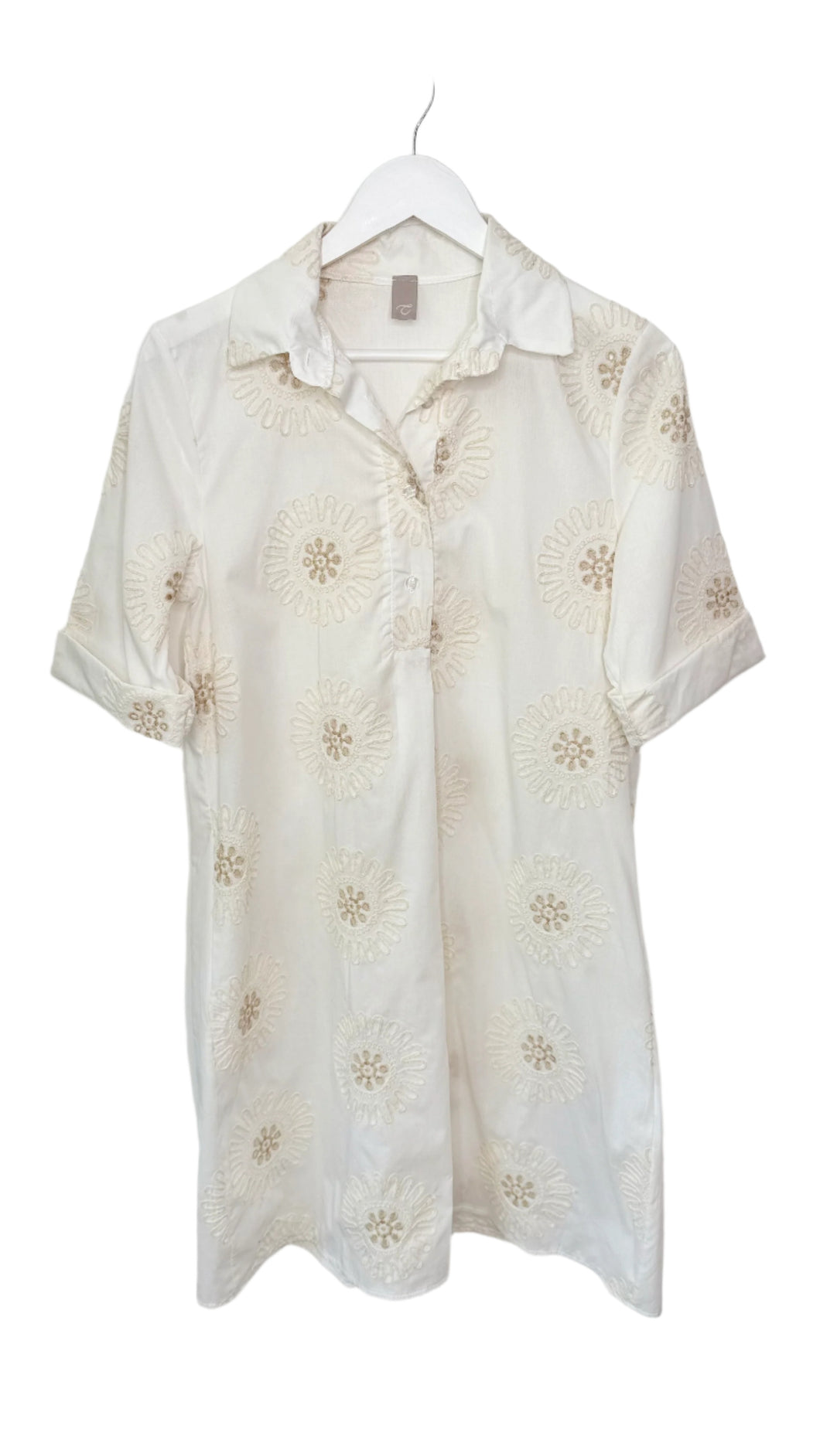 Ecru Embroidered Tunic Shirt Dress
