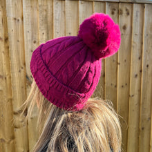 Load image into Gallery viewer, Fuschia Knitted Pom Pom Hat
