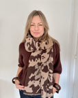 Dark Brown & Taupe Cow Print Blanket Scarf