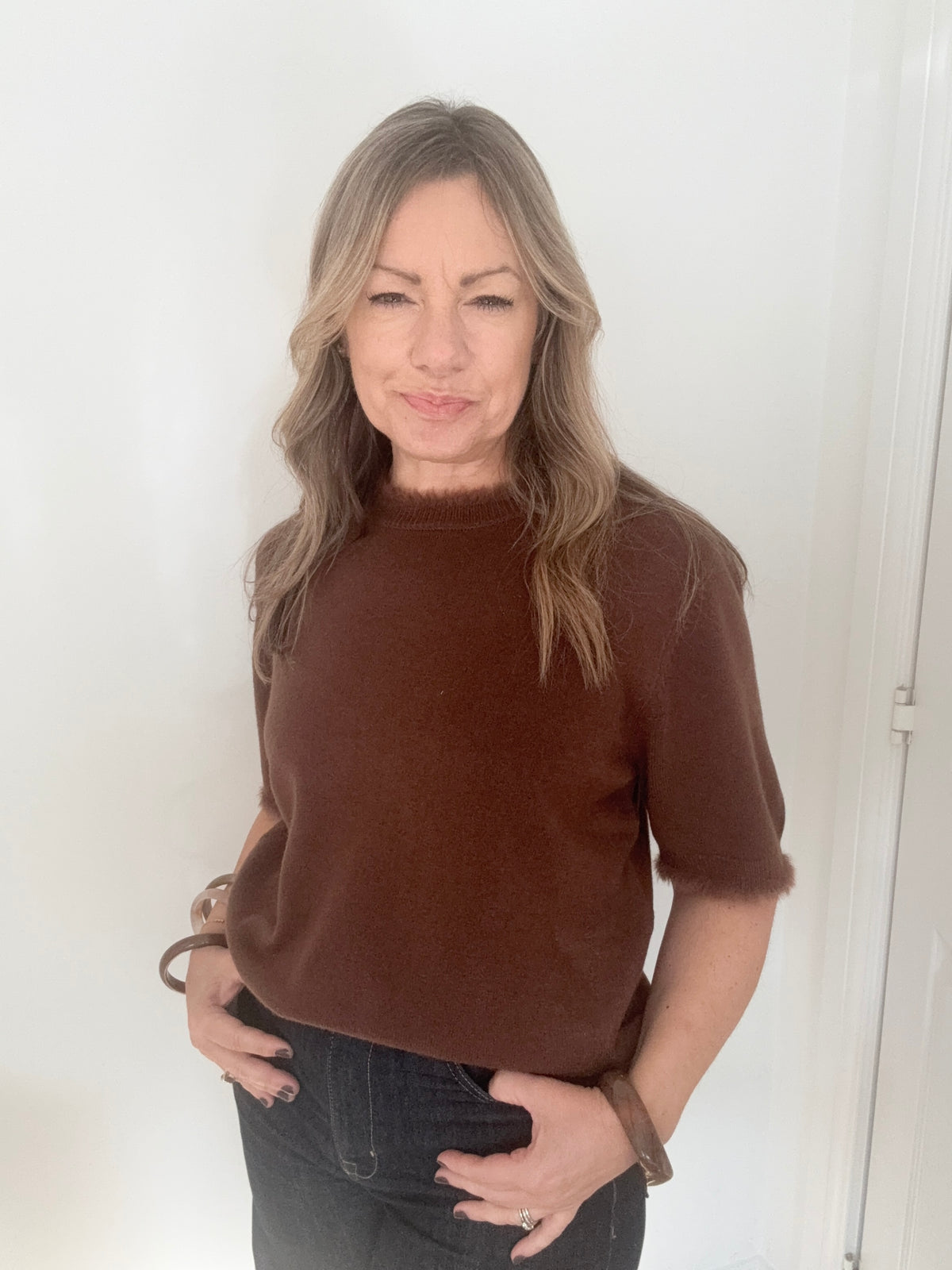 Brown Faux Fur Trim Jumper