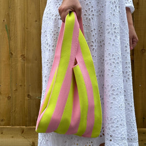 Yellow & Pink Knitted Striped Bag