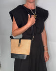 Black & Raffia Bucket Bag