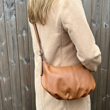 Load image into Gallery viewer, Dark Tan Double Buckle Strap Large Swing Crossbody Bag Silver Hardware
