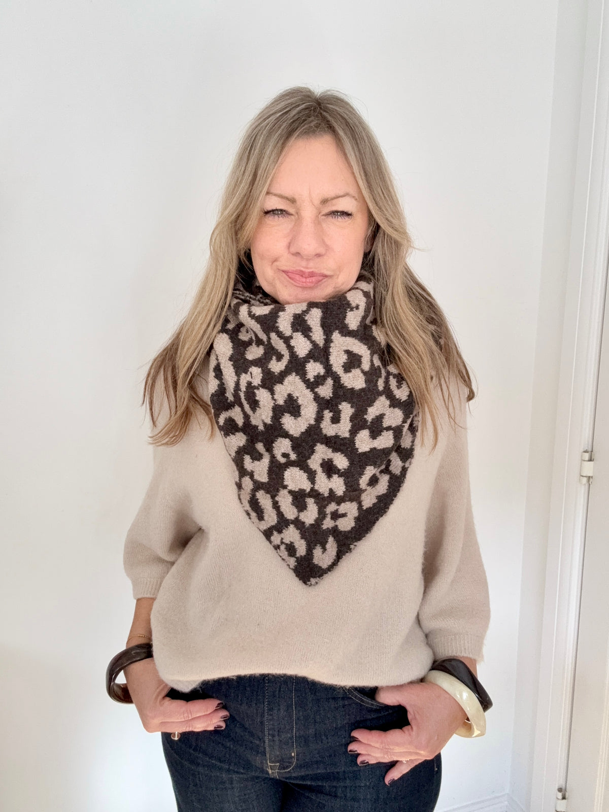 Taupe &amp; Brown Animal Print Large Triangle Scarf