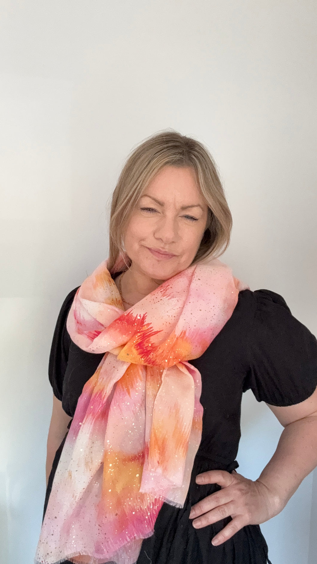 Pink & Orange Mix Scarf with Gold Accents