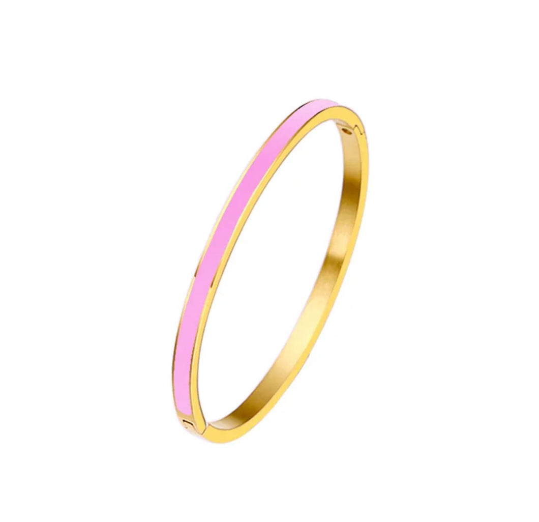 Gold & Pink Enamel Bangle
